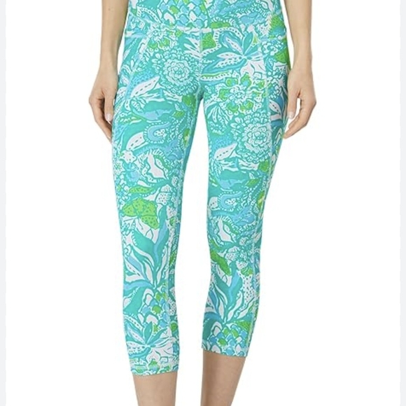 Lilly Pulitzer Green Patterned Leggings with Wide Waistband - Picture 4 of 4